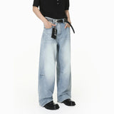AIDASE  -  Korean Style New Fashion Men's Light Blue Solid Color Straight Wide Leg Straight Loose Jeans Pants Male Pleated Denim Trousers aidase-shop