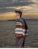 AIDASE  -  Winter Men's Retro O-neck Sweater with Contrasting Stripes Casual Loose Pullover Sweater for Teenagers Preppy Striped Cardigan aidase-shop