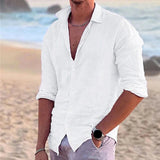 AIDASE  -  Men'S Casual Button Down Shirt Long Sleeve Linen Chambray Shirt Fashion Regular Cuff Men'S Shirt With Pocket roupas masculinas aidase-shop