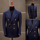 Aidase Dark Navy Men's Suit One Piece Blazer One Button Peaked Lapel Tuxedo Business Buttons High-quality Wedding Groom Costume Homme