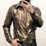 Aidase Men's Boutique Gold Snake Print Leopard Print High Gloss Face Shirt Slim Fit Large Nightclub Sexy Shirt Foreign Trade European aidase-shop