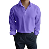 AIDASE  -  Men's Light Blue Polo Shirt Long Sleeve Casual Loose Fit Button Up Collared Top aidase-shop