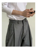 Aidase Korean Gray Casual Suit Pants Men Pleated Loose Wide Leg Pant Spring Autumn New Fashion Design Sense Trendy Trousers Streetwear