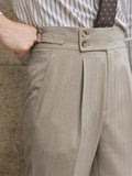 AIDASE  -  Vintage High Waist Belt-up Slim Fit Pants For Mens New Casual Pleated Suit Trousers Spring Autumn Outdoor Fashion Men's Trousers aidase-shop