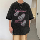 AIDASE  -  Dopamine Washed Letters Printed T-shirt Retro Niche Design Short-sleeved Trend Loose Casual Couple Models Half-sleeved aidase-shop