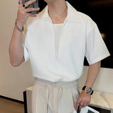 AIDASE  -  Simple Men's Shirts Fake Two-piece Solid Color Lapel Short Sleeved Business Casual Pullover Loose Male Tops Summer aidase-shop