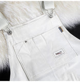 AIDASE  -  Men White Denim Bib Overalls Shorts Loose Big Pocket Cargo Dungarees Summer Casual Jumpsuits Coveralls aidase-shop
