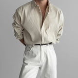 AIDASE  -  Lapel Pit Stripe Texture Long Sleeve Shirt Men's Casual Business Shirt High-end Drapery Light Versatile Top Male Blouse aidase-shop