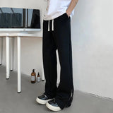 AIDASE  -  Drawstring Men Sweatpannts American Style Solid Color Elastic Waist Bottom Zipper Patchwork Straight Male Trousers 24K2733 aidase-shop