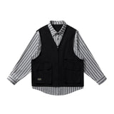AIDASE  -  Fake Two-Piece Men's Shirt Personality Patchwork Vest Jacket Trendy Lapel Long Sleeve Men Tops Fashion Clothing 21E6591 aidase-shop