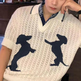 AIDASE  -  American Casual Hollow out Dog Embroidery Polo Knitted Shirt Short Sleeve T Shirt Couple Summer Breathable Top Polyester Fabric aidase-shop