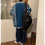 =Aidase Loose Knitted Sweater Set Men Women Vintage Patchwork Sweater Cardigan +High Street Wide Legs Loose Lantern Jeans Two-piece Sets aidase-shop
