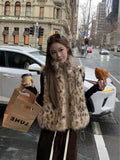 AIDASE  -  Women Leopard Print Reversible Vest Double Sides Wear Sleeveless Jacket Stand Collar Artificial Fur Vest Zipper Thermal Coat aidase-shop