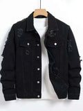 AIDASE  -  New Fashion Autumn Winter Men Black Solid Color Turn-down Collar Long Sleeve Single Breasted Casual Trendy Denim Jackets Coats aidase-shop
