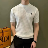 AIDASE  -  Men's Knitted Ice Silk Short Sleeve Polo Shirt round Neck Slim Fit Business Casual Pure Color Summer Breathable Fashion Top aidase-shop