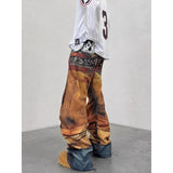 AIDASE  -  American High Street Trendy Brand 3D Digital Printing Multi-Waist Fake Hole Yellow Jeans Men Loose Straight Casual Pants aidase-shop