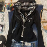 AIDASE  -  Leopard Jacket Women Y2k Patchwork Zip Up Coat Harajuku Slim Hoodie Autumn Winter Female Layered Look Sweatshirt Spring aidase-shop