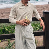 AIDASE  -  Spring Autumn Fashion Men's Polo Shirts Knitted Long Sleeve Button-up Polo Neck Tops Vintage Solid Color Mens Pullover Tops aidase-shop