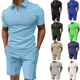AIDASE  -  Men's Summer Suits Solid Color Waffle Lapel Slim-fit Short Sleevett-shirt Casual Fashion Men's Clothing aidase-shop