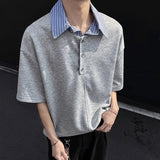 AIDASE  -  Korean Fashion Handsome Men T Shirts Turn Down Collar Design Short Sleeve Top Tees aidase-shop