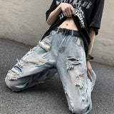 AIDASE  -  European and American High Street Spring and Autumn Vintage Destruction Washed Straight leg Jeans Couple Hip Hop Casual Pants aidase-shop