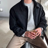 Elegant Solid Brown Coat Men's Spring Autumn High-end Loose Lapel Plush Top Winter New Zipper Short Jacket Vintage Streetwear aidase-shop