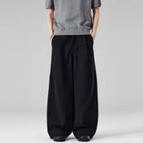 AIDASE  -  American New Fashion Men's Washed Cotton Solid Color Casual Trendy Daily Loose Simple Basic Wide Leg Trousers Male Pants aidase-shop