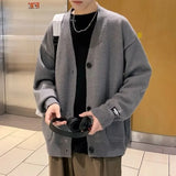 Aidase Plain Man Clothes Solid Color Knitted Sweaters for Men Cardigan with Pockets V Neck Knitwears Loose Fit Baggy New in aidase-shop