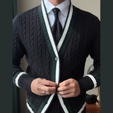 Aidase Luxury British Fashion Trend Knitted Cardigan Sweater Jacket Men Striped Contrast Printing Cardigan Men Sweter Herren Pullover aidase-shop