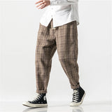 Aidase Plaid Harem Pants Men Hip Hop Streetwear Wool Pants Male Harajuku Vintage Trousers Elastic Waist US Size Clothes