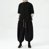 Aidase Summer Men Wide Leg Pants Men Dark Wind Solid Color Casual Pants Japanese Styles Harun Pants Men Cotton Linen Lantern Pants