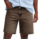 AIDASE  -  Mens Vintage Washed Denim Shorts Casual Straight Streetwear Shorts Breathable Summer Solid Zipper Fly Daily Knee Length Jean Man aidase-shop