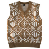 AIDASE  -  Fashion College Style Sweater Vest Men's V-neck Japanese Retro Knitted Sweater Daily Sleeveless Simple Jacquard Design aidase-shop