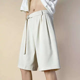 AIDASE  -  Summer Beige Suit Shorts Men Fashion Society Mens Black Dress Shorts Korean Loose Belt Suit Shorts Mens Office Formal Shorts aidase-shop