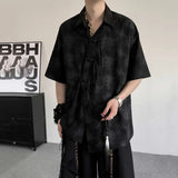 AIDASE  -  Chinese Style Men's Shirt Jacquard Asymmetric Single Breasted Design Niche Short Sleeve Printed Male Tops aidase-shop