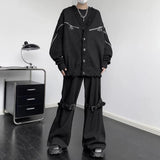 Aidase Mens Autumn Winter American Retro Deconstructed Y2k Zipper Knitted Sweater Genderless Essential Casual Trendy Street Sweater aidase-shop