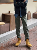 AIDASE  -  Slim Straight Casual Pants for Men in Military een Vintage Logging Workwear Sle Yellow  Boots Matching Autumn Cotton aidase-shop