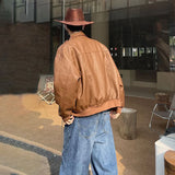 Aidase Mens Autumn Classic Retro Motorcycle Western Denim Distressed Pu Leather Jacket Korean Style Trendy Casual Jacket Unisex aidase-shop