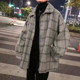 AIDASE  -  Checkered woolen coat men's autumn and winter thick jacket windbreaker Korean version trendy British medium long woolen coat aidase-shop