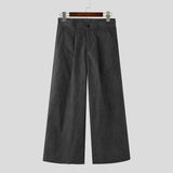AIDASE  -  Men Wide Leg Pants Solid Color Button Joggers Loose Casual Straight Trousers Men Streetwear Korean Style Male Long Pants aidase-shop
