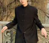 AIDASE  -  New Chinese Style Suit Men's Niche Design Traditional Button Stand Collar Jacket Black Straight Wide Shoulder Coats Ruffian Cool aidase-shop