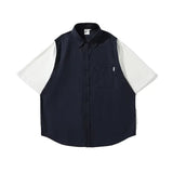 AIDASE  -  Japanese Retro Fake Two-piece Shirts For Men Summer Short Sleeve Patchwork Cargo Tee Shirt Y2K Streetwear Casual Loose Blouse aidase-shop