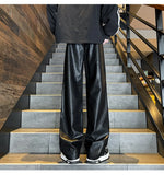 Aidase Men's PU Leather pants Fashion baggy Motorcycle Pants Men Wide-leg Mopping Trousers All-match Windproof Plus Size 8XL-M