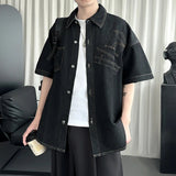 AIDASE  -  Men's Denim Short Sleeve Shirt Inverted Pocket Decoration Short Sleeve Single-breasted Male Shirts Fashion Menswear 21E6523 aidase-shop