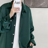 Aidase Korean Fashion Ice Silk Shirts for Men 2023 Spring Summer Solid Color Long Sleeve Casual Loose Comfortable Button Up Shirt 5XL-M