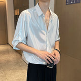 Aidase Men Shiny Design Casual Shirt Trendy Handsome Shirts Fashion Loose Half Sleeve Tops Korean Style Personality Clothing