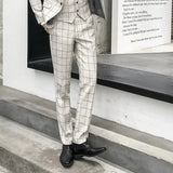 AIDASE  -  Men Striped Trousers, Fashion Slim Suit Pants, Office Casual Plaid Pant, Asian Size 29-38, Gray,Black,Dark Blue aidase-shop