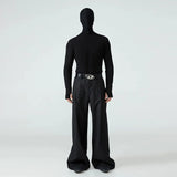 Aidase 2025 Spring and Autumn New Fashion Solid Color Y2K Long Sleeve T-shirt Street Trend Black Slim Half Turtleneck Warm Tops Men