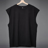 AIDASE  -  Muscular Men's Loose Vest All Cotton Moisture Wicking Sweat Sports Casual Running Basketball Training Shirt Solid Color aidase-shop
