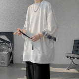 AIDASE  -  Spring Summer Men's Ice Silk T-shirts Women Oversized Plaid T-shirt Korean Style Casual Seven sleeves T-Shirt Male aidase-shop